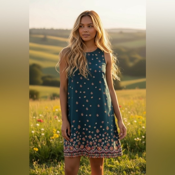 Anthropologie Dresses & Skirts - Staring at Stars for Anthropologie mini navy blue and floral shift dress size M